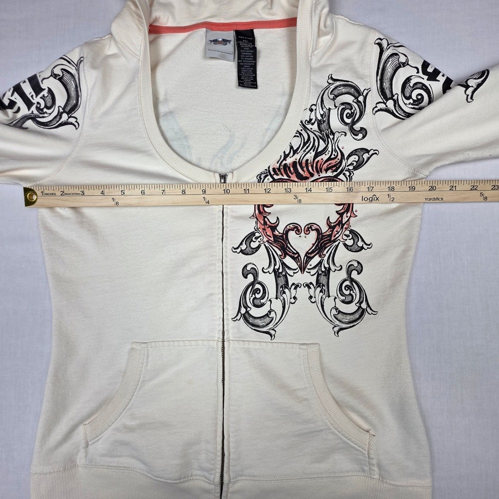 VTG Harley Davidson Genuine Full Zip Hoodie Womens L Winged Heart Cotton - Picture 6 of 9